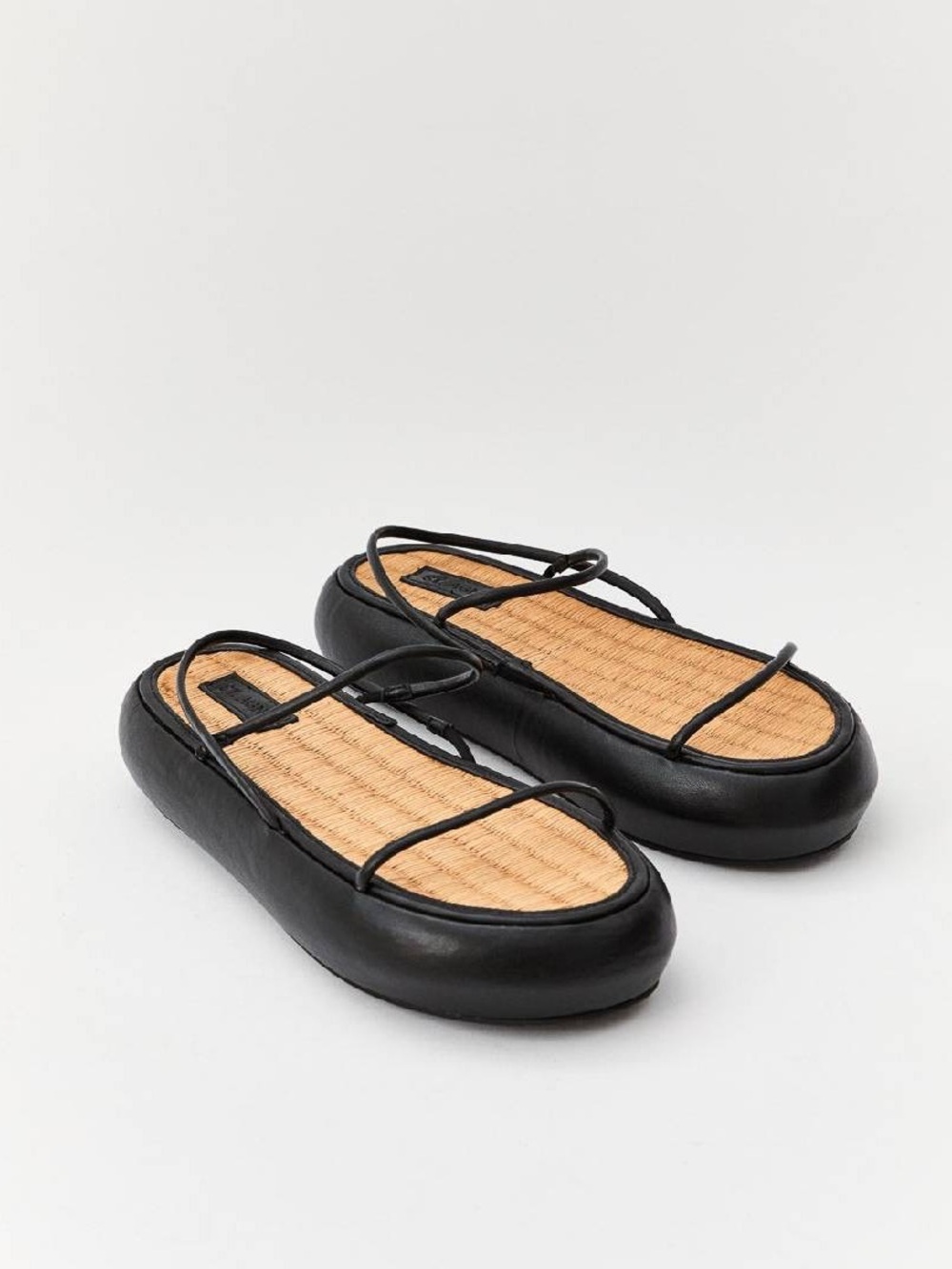 St. Agni Black Braided-Strap Raffia Insole Mules